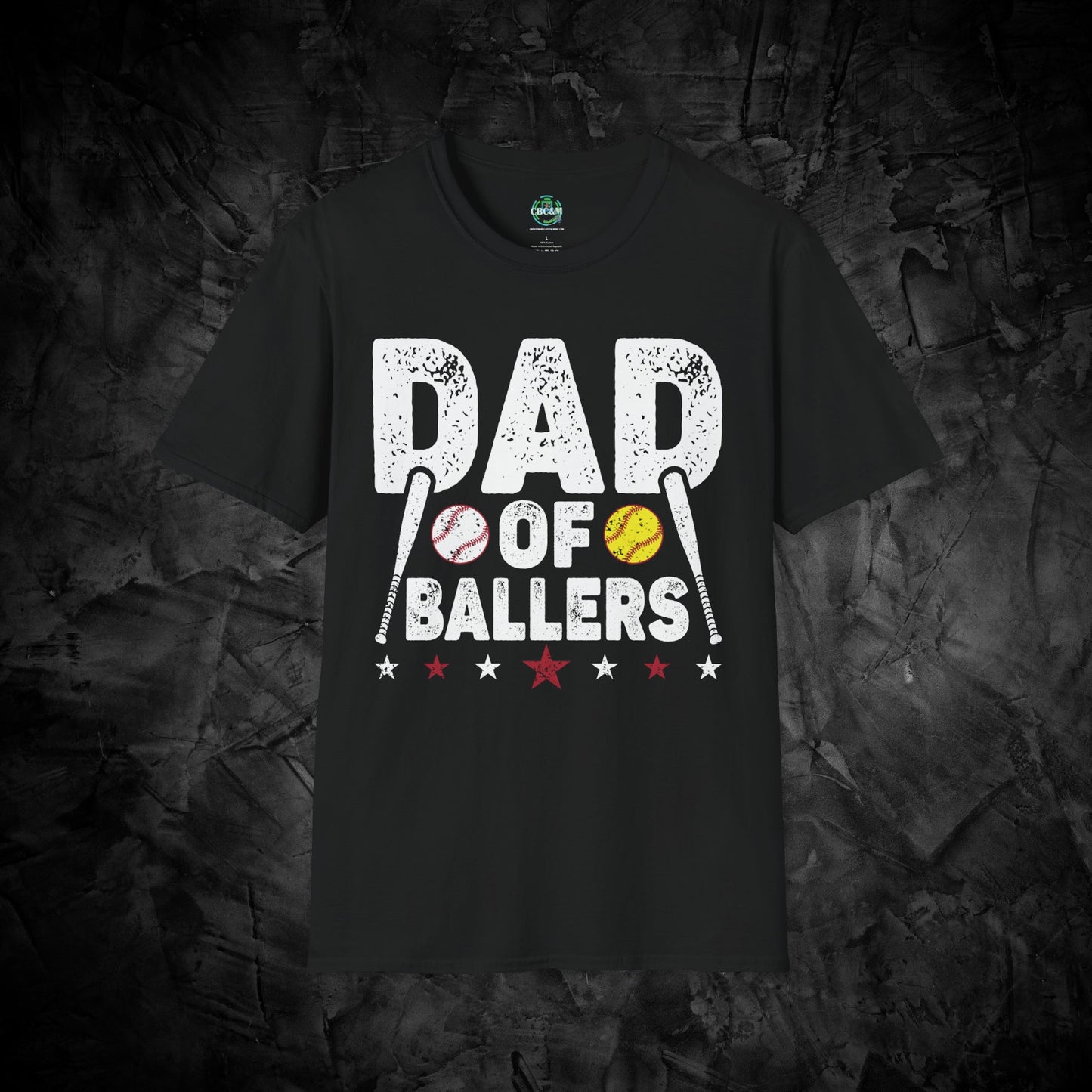 Dad Of Ballers 🥎⚾️ Unisex Softstyle T-Shirt - T-Shirt - Printify - CreationsByCaitlyn & More
