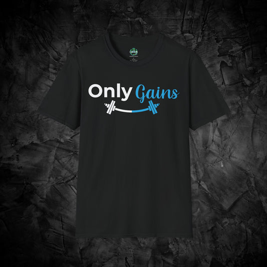 💪Only Gains Humor Unisex Softstyle T-Shirt - T-Shirt - Printify - CreationsByCaitlyn & More